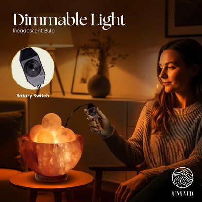 Dimmable Himalayan Salt Lamp Bowl with 6 Massage Balls