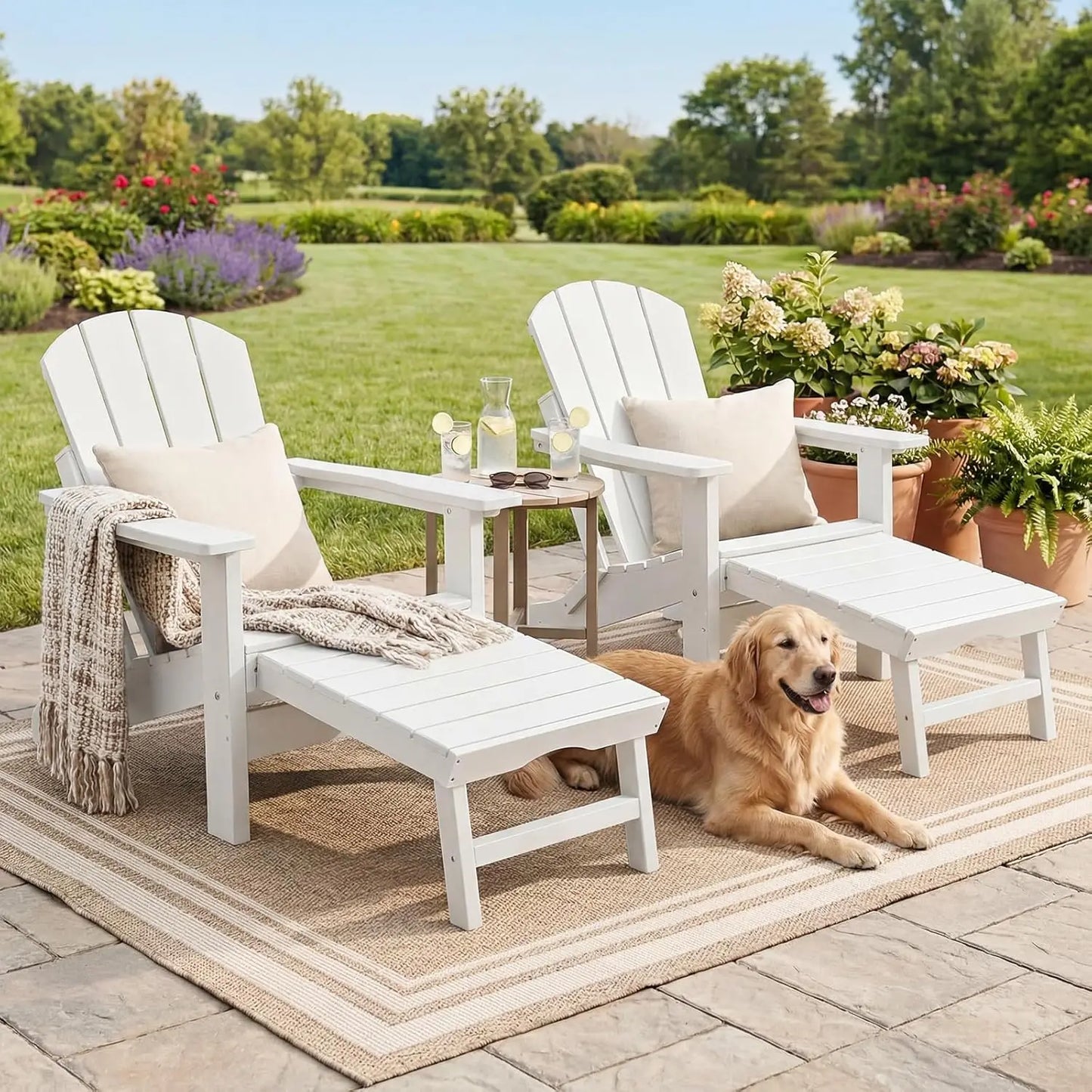 Adjustable Folding Adirondack Chairs Set of 2 with Retractable Ottoman