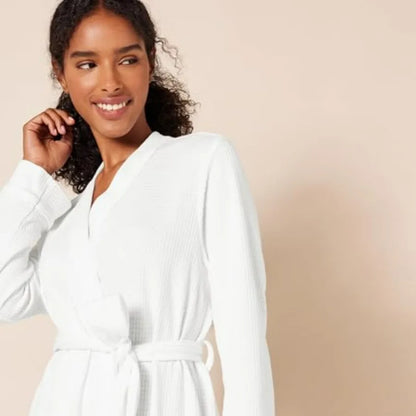 Women's Lightweight Waffle Bath Robe with Pockets