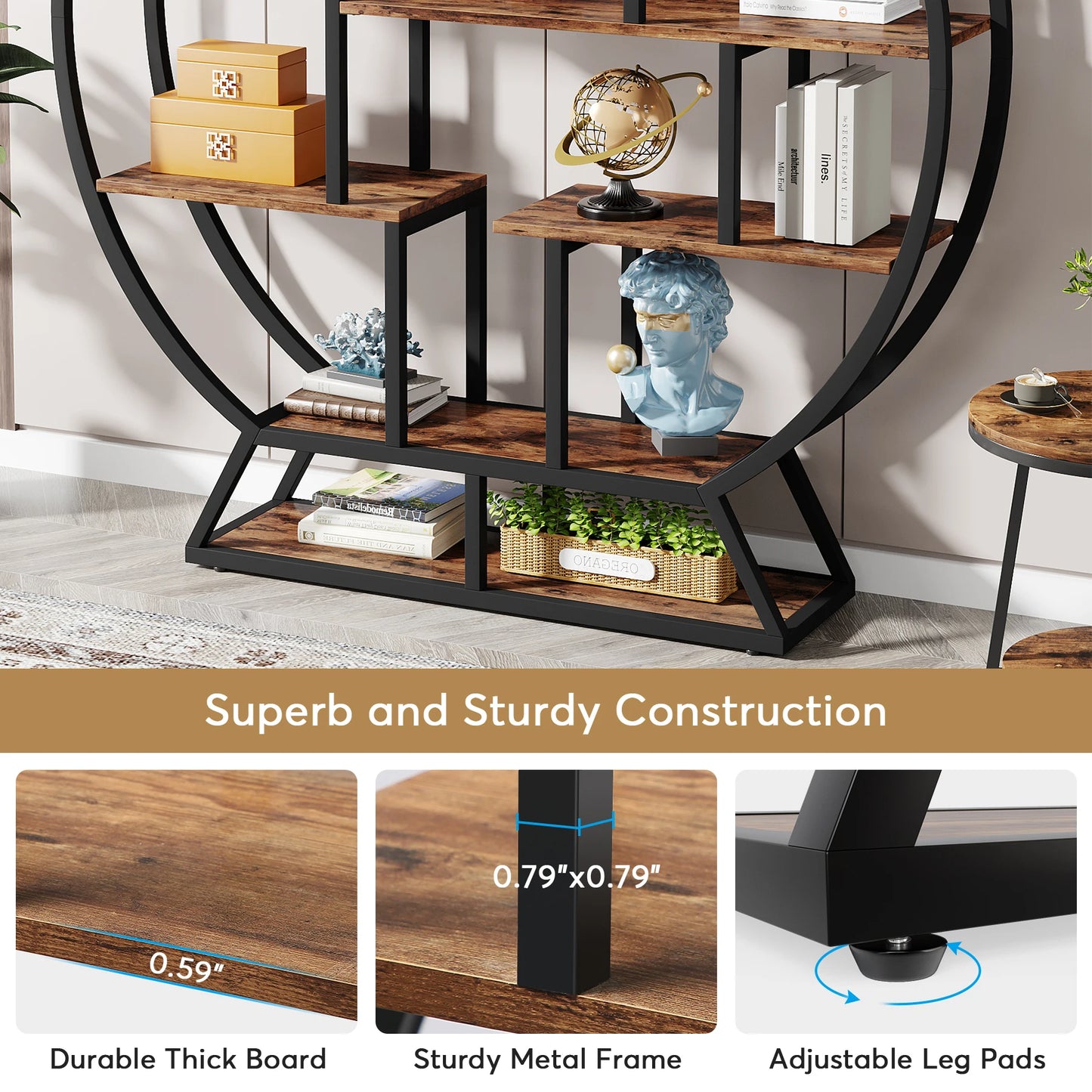 Round Bookshelves With Staggered Shelves