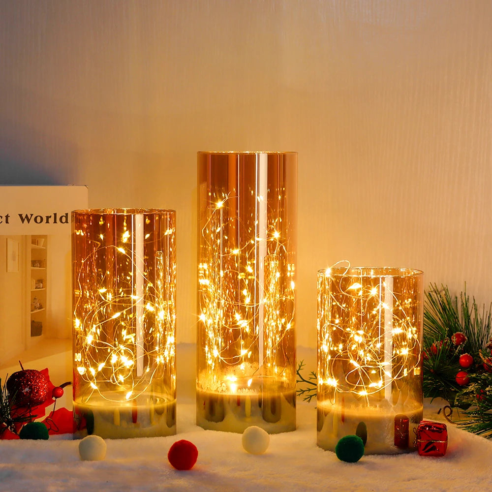 3Pcs Glass Flameless Candles LED Battery Powered Candles Fairy Light