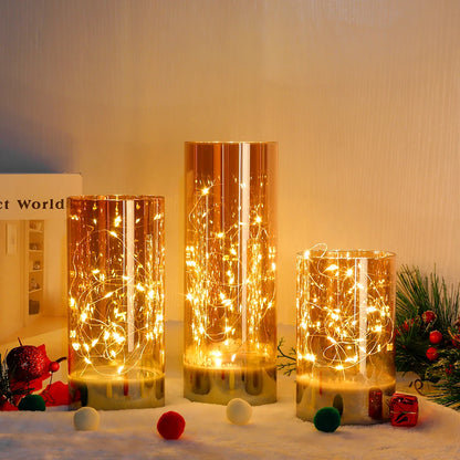 3Pcs Glass Flameless Candles LED Battery Powered Candles Fairy Light