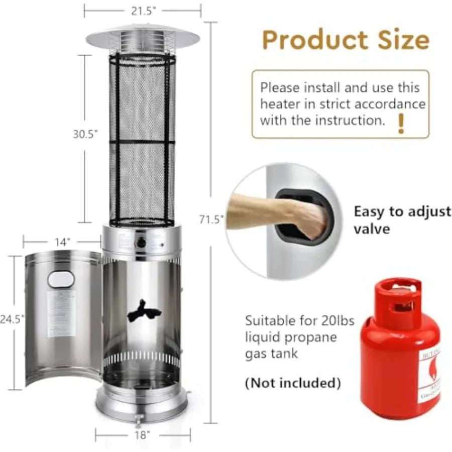 Outdoor Round Patio Heater 40000 BTU Stainless Steel Propane Heate