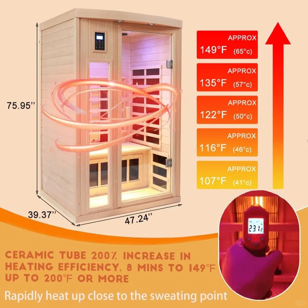 2 Person Infrared Sauna Room for Home with Chromotherapy & Bluetooth Speaker