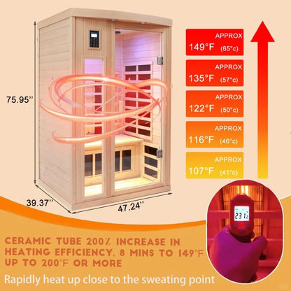 2 Person Infrared Sauna Room for Home with Chromotherapy & Bluetooth Speaker