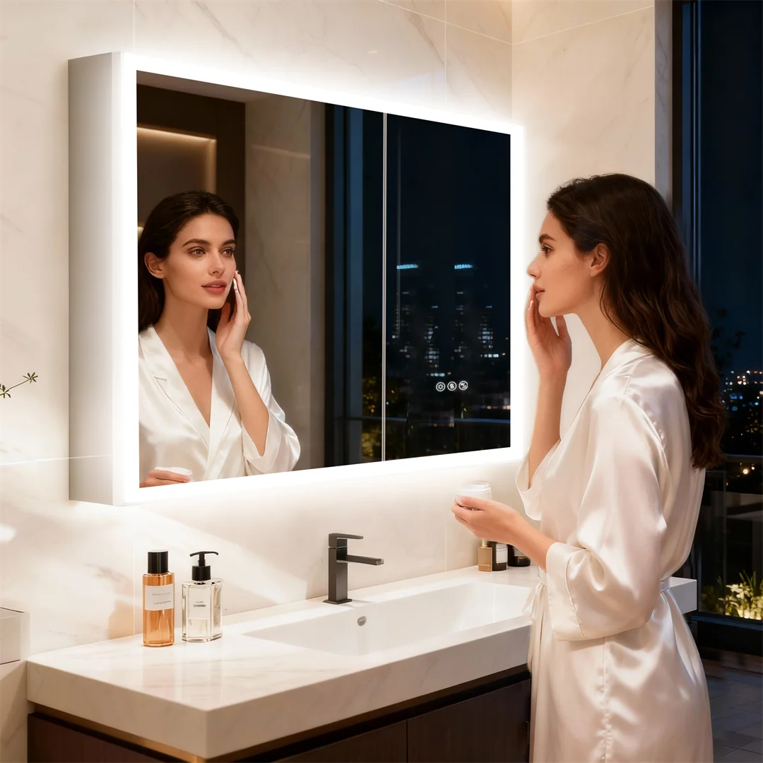 Double Door LED Bluetooth Bathroom Mirror Cabinet