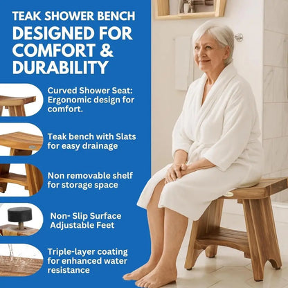 18 Teak Shower Bench With Shelf
