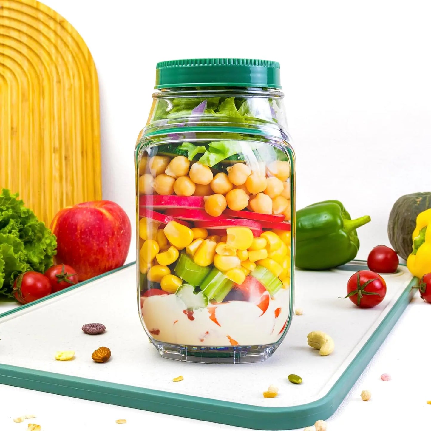 2-Pack 34oz Salad Jar Containers with Side Opening