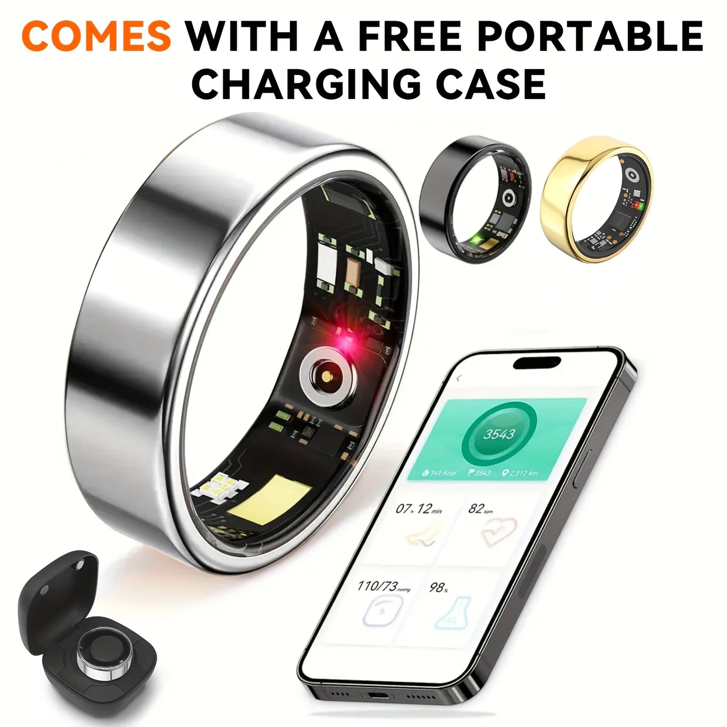 Smart Ring Heart Rate Blood Pressure Sleep Monitoring Motion Tracking