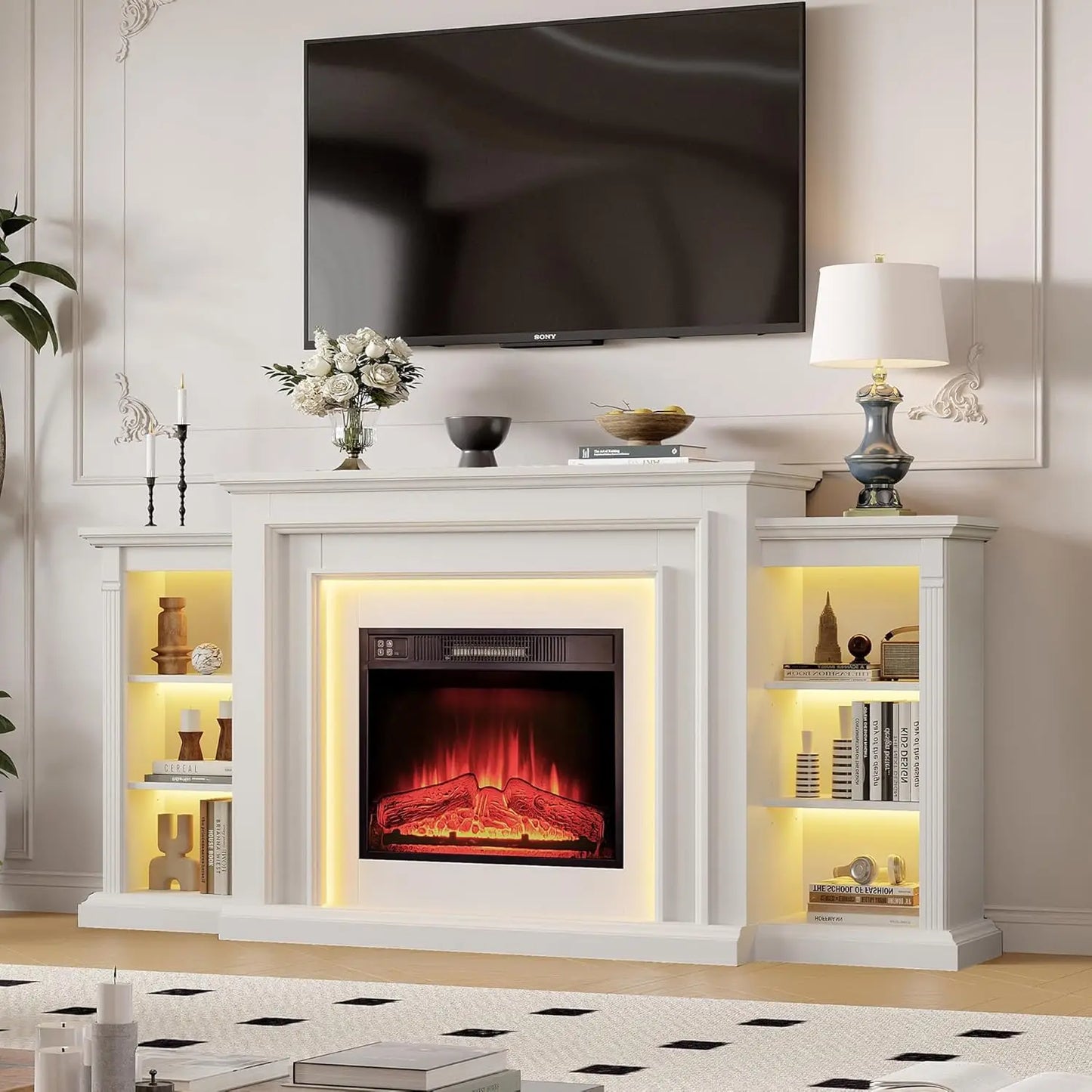 72" LED Lights Electric Fireplace with Mantel