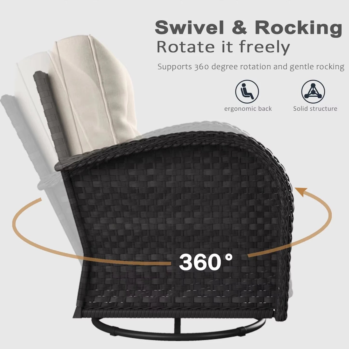 Luxury Outdoor Swivel Rocking Chair, 2-Piece Set With 6-inch Thick Cushion