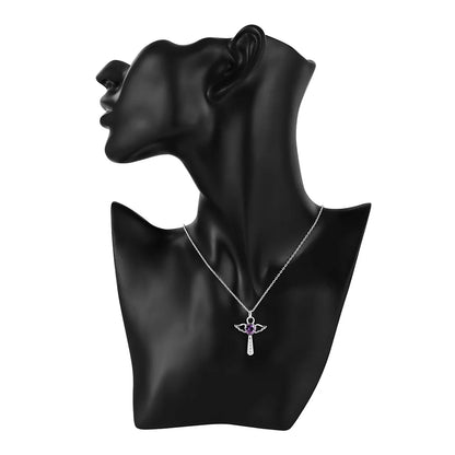 Fine 925 Sterling Silver Angel Crystal Cross Pendant Necklace