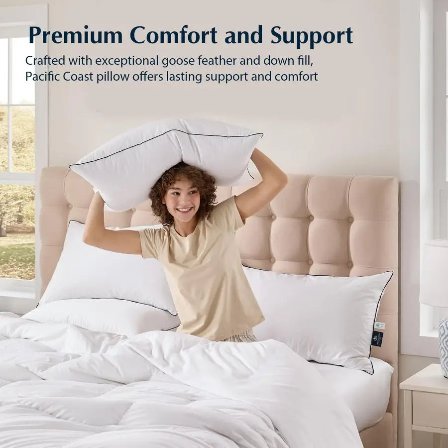 Goose Feather and Down Bed Pillows Standard Size Set of 2,
