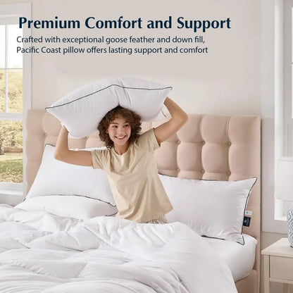 Goose Feather and Down Bed Pillows Standard Size Set of 2,