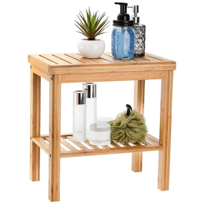 Bamboo Shower Bench With Storage Shelf