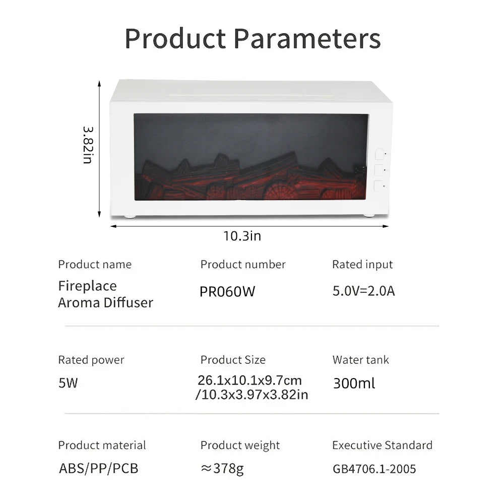 Ultra-Quiet Fireplace Essential Oil Diffuser