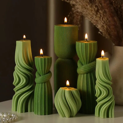 Modern Aesthetic Ribbed Decorative Pillar Candle