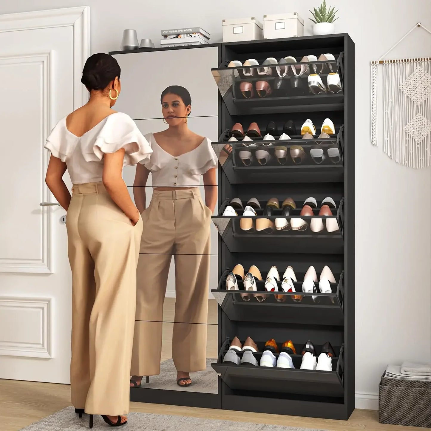 Shoe Storage Cabinet with Full Length Mirror