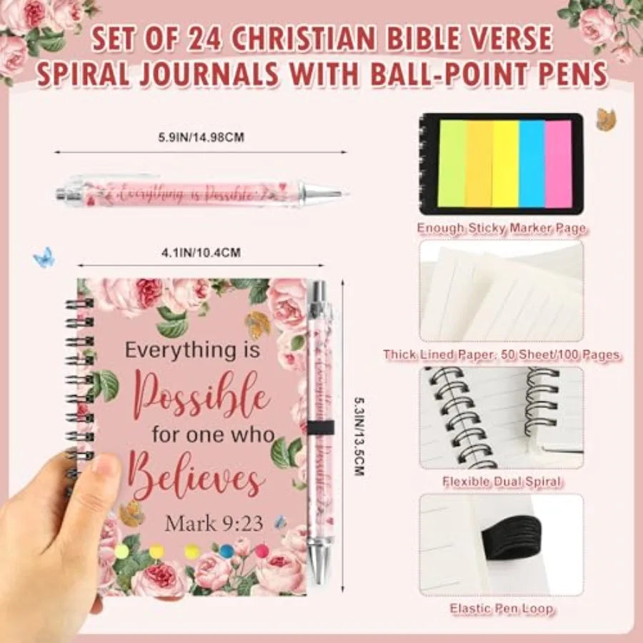 48 Pcs/24 Set Christian Prayer Journal Spiral Notebooks with Pens