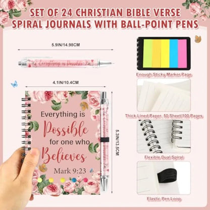 48 Pcs/24 Set Christian Prayer Journal Spiral Notebooks with Pens