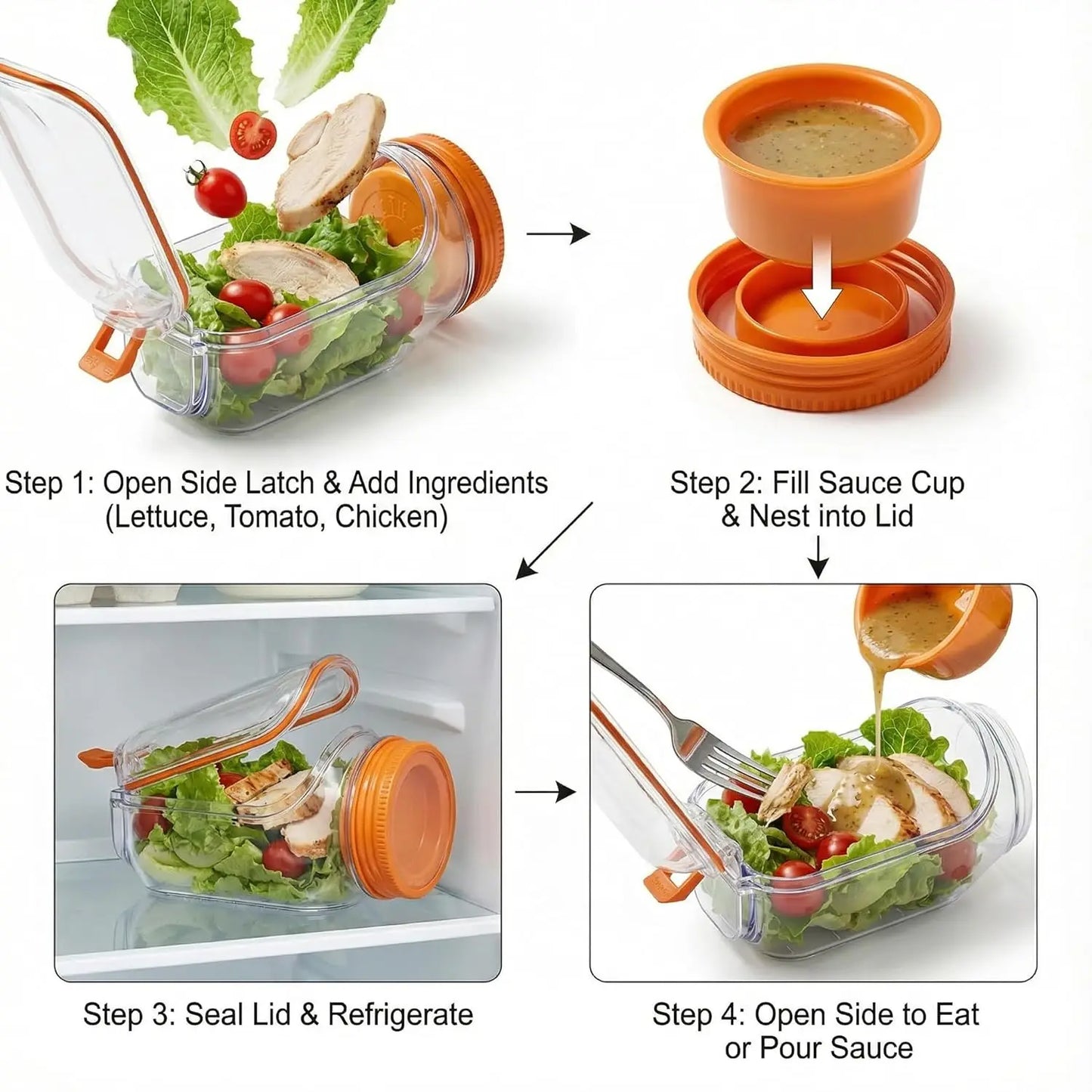 2-Pack 34oz Salad Jar Containers with Side Opening