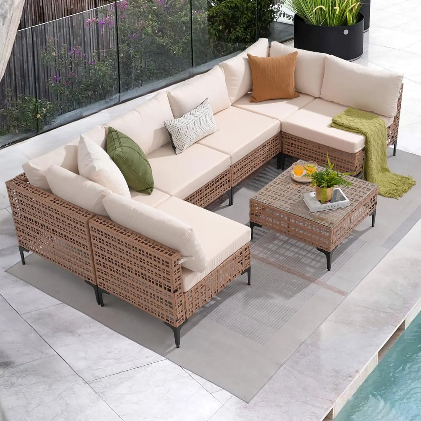 7 Piece Wicker Patio Furniture Set, Water Resistant