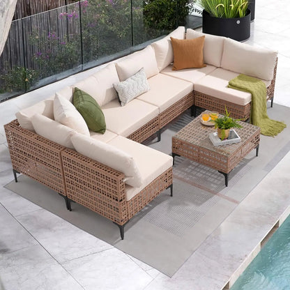 7 Piece Wicker Patio Furniture Set, Water Resistant