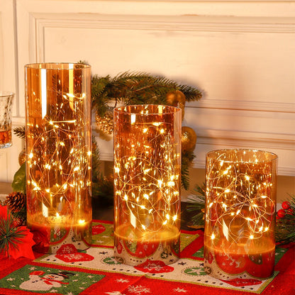 3Pcs Glass Flameless Candles LED Battery Powered Candles Fairy Light
