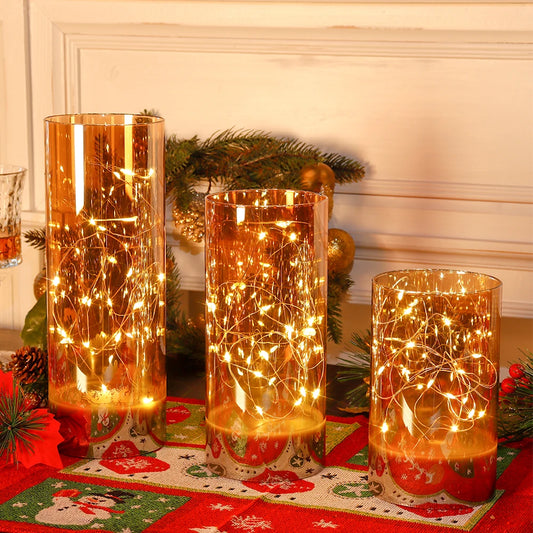 3Pcs Glass Flameless Candles LED Battery Powered Candles Fairy Light