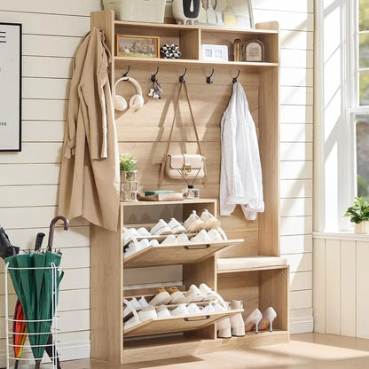 78 Tall Boho Hall Tree with Bench & Shoe Storage
