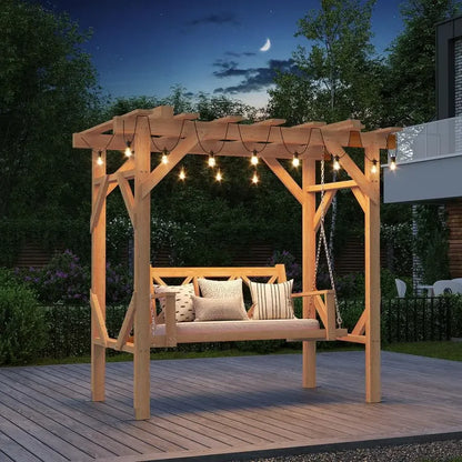 Cedar Wood Outdoor Pergola Swing with Stand,