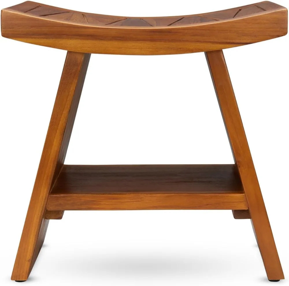 Water Resistant Teak Shower Stool with Shelf