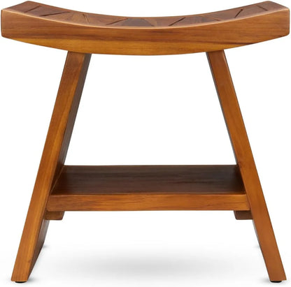Water Resistant Teak Shower Stool with Shelf