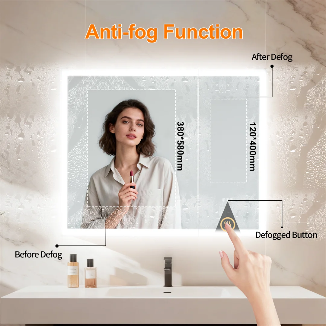 Double Door LED Bluetooth Bathroom Mirror Cabinet