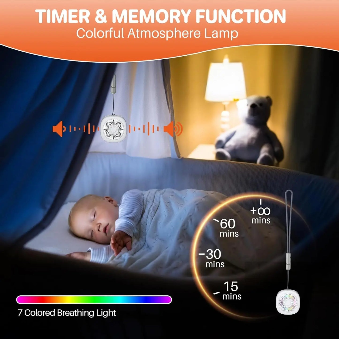 Travel White Noise Sound Machine with Colorful Light