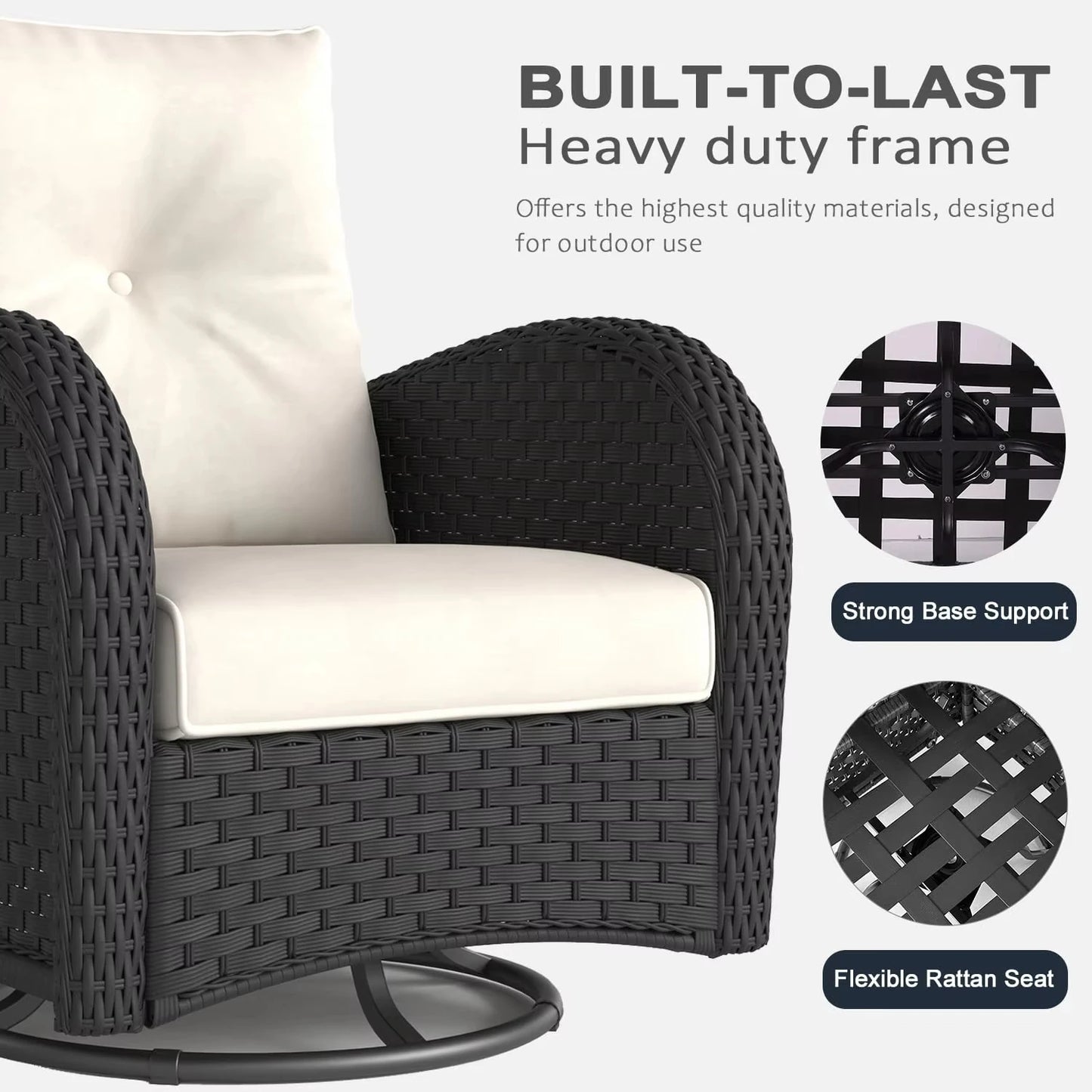 Luxury Outdoor Swivel Rocking Chair, 2-Piece Set With 6-inch Thick Cushion