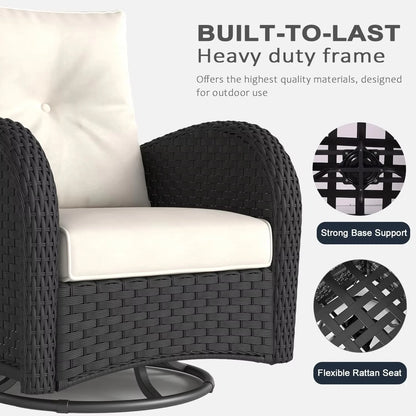 Luxury Outdoor Swivel Rocking Chair, 2-Piece Set With 6-inch Thick Cushion