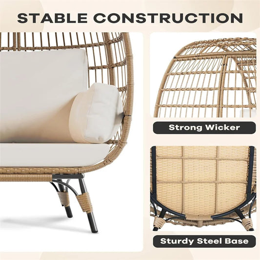 Oversized Egg Chair for Outdoor with Cushions & Steel Frame