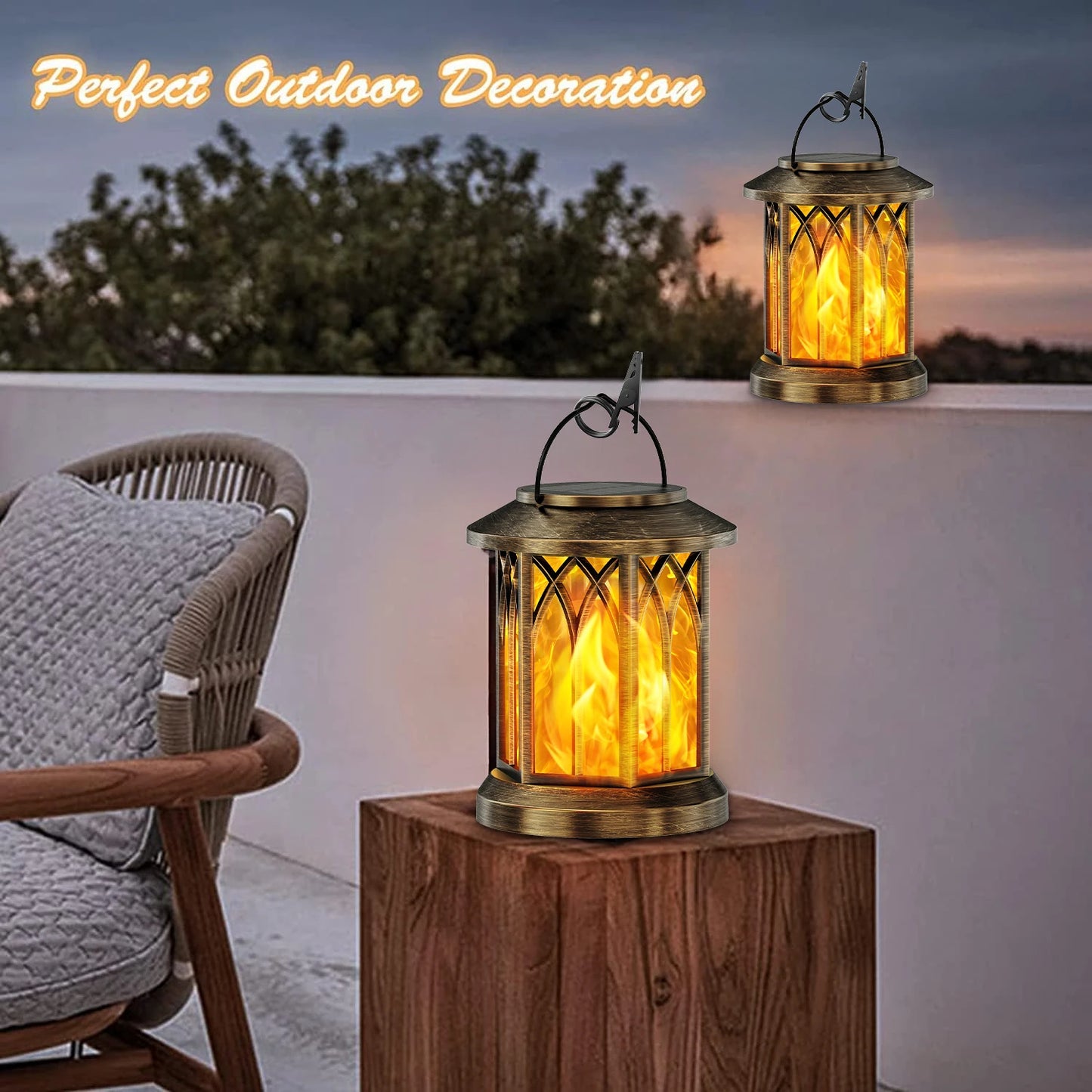 2 Pack Upgraded Flickering Flame Solar Lanterns