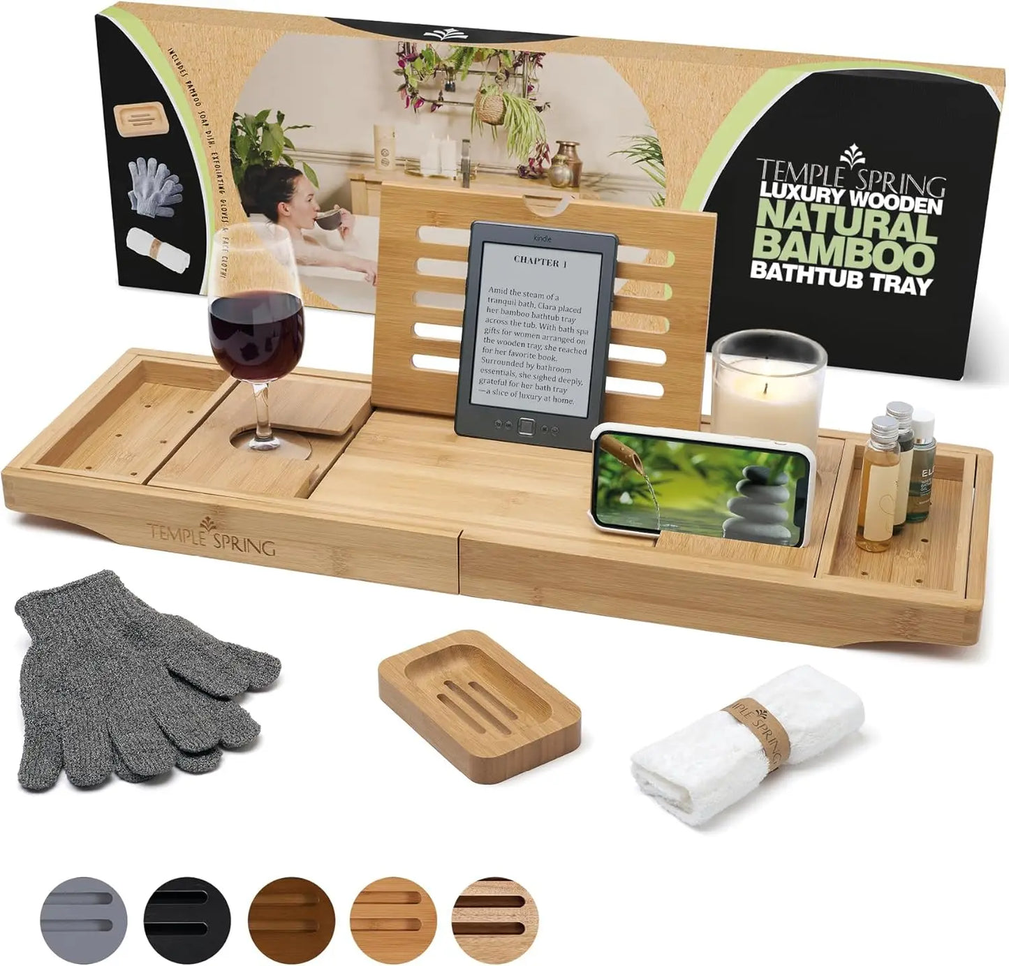 Bamboo Bathtub Tray with Extendable Design