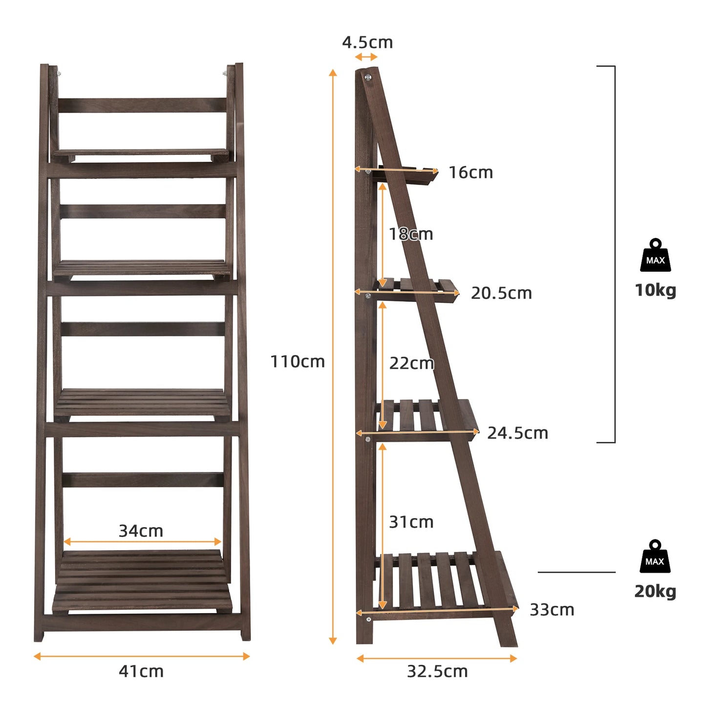 Folding 4 Tier Ladder Shelf
