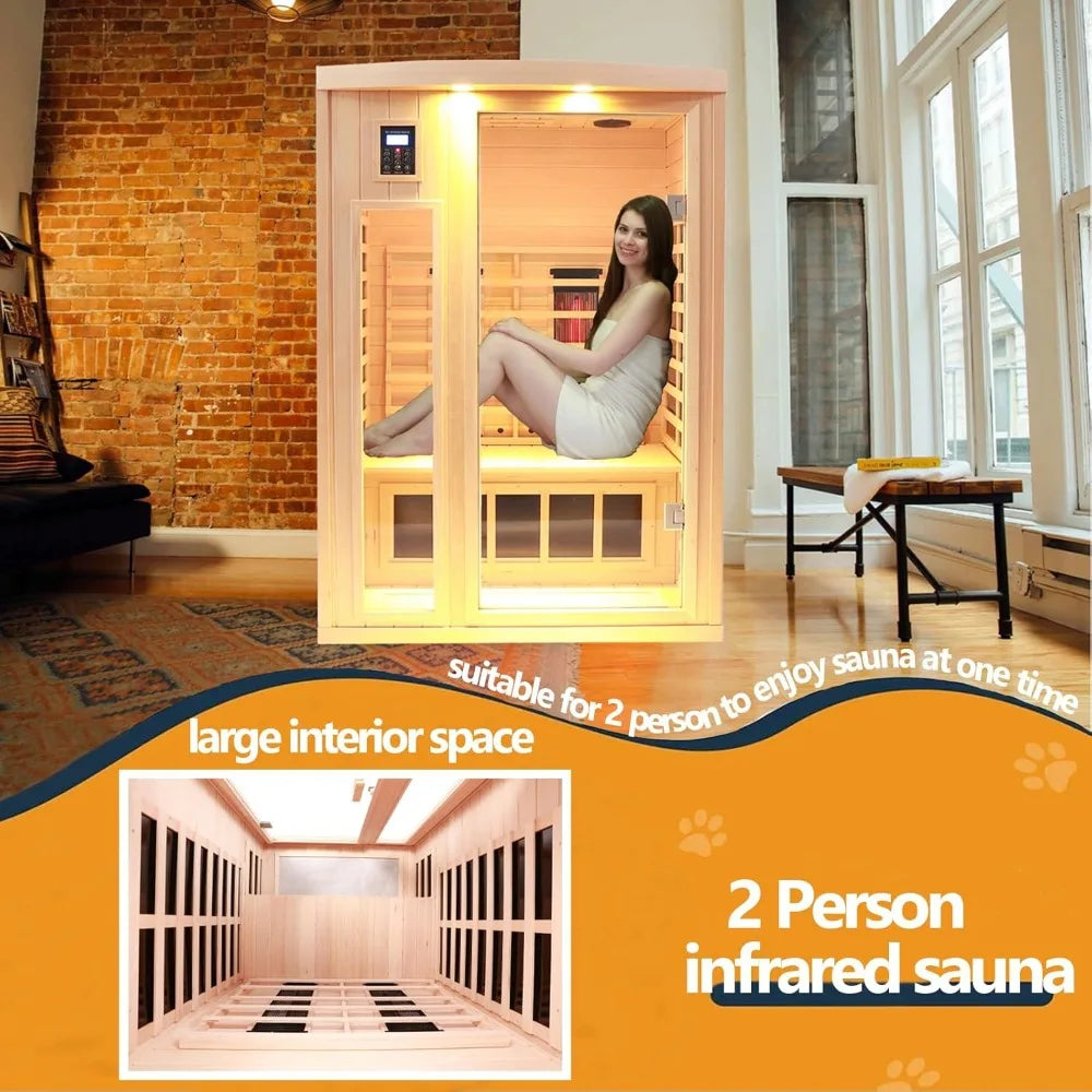 2 Person Infrared Sauna Room for Home with Chromotherapy & Bluetooth Speaker