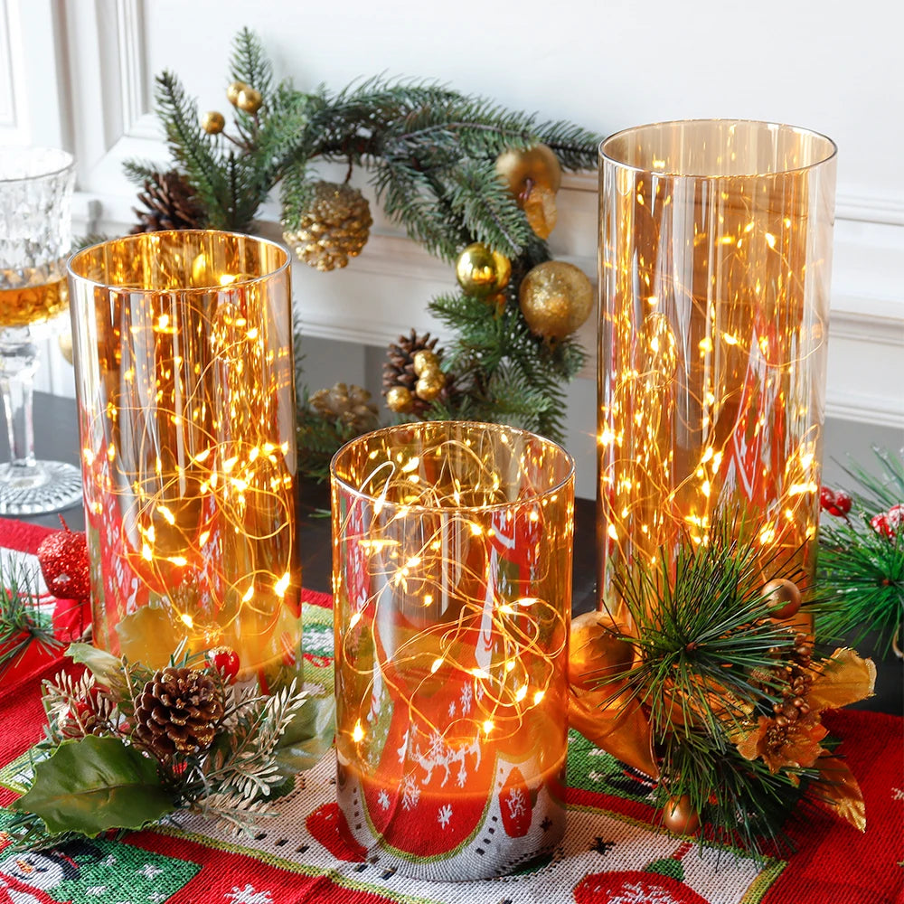 3Pcs Glass Flameless Candles LED Battery Powered Candles Fairy Light