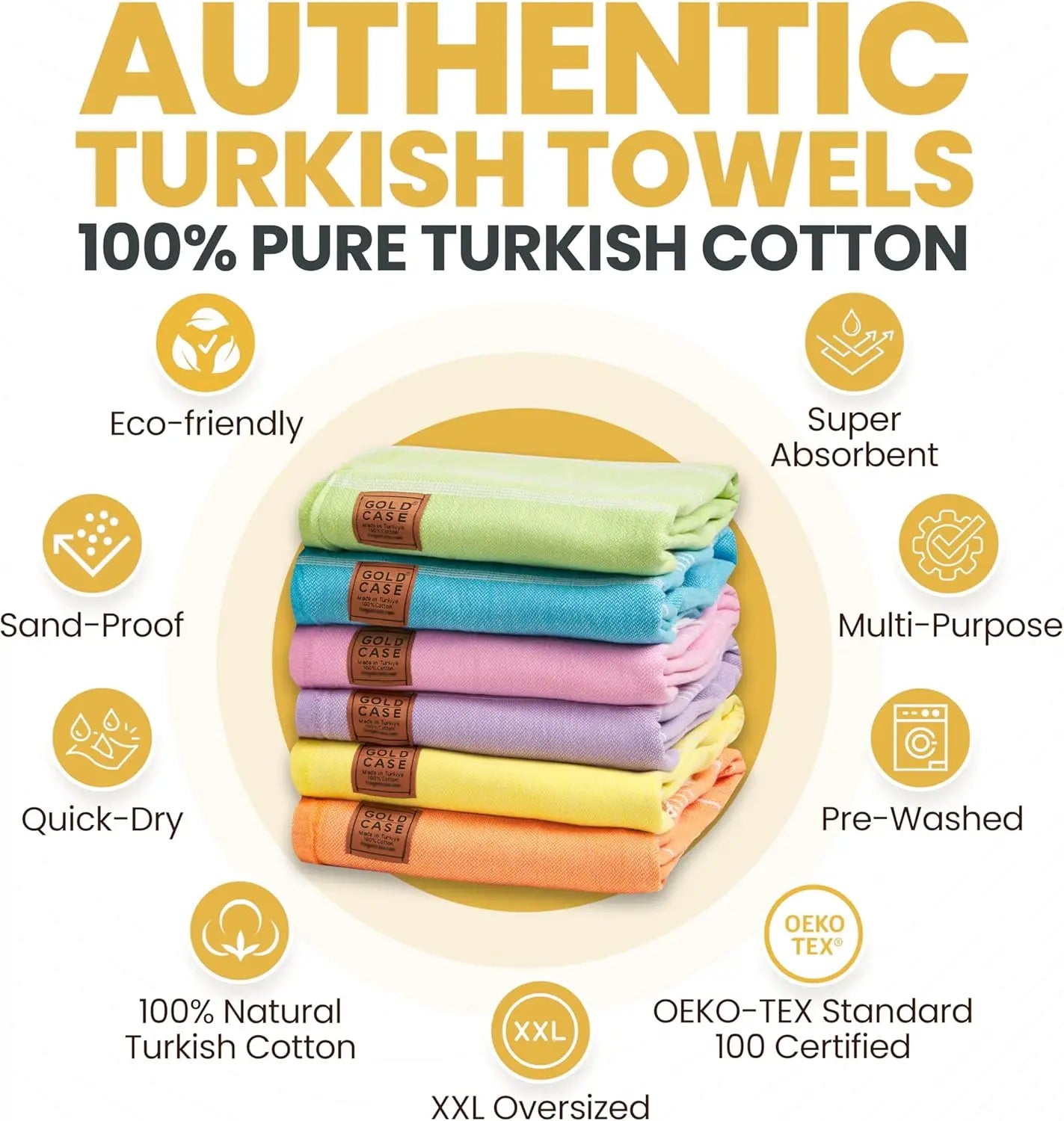 Set of 6 Turkish Beach Towels - Quick Dry, Sand Free