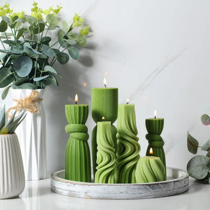 Modern Aesthetic Ribbed Decorative Pillar Candle