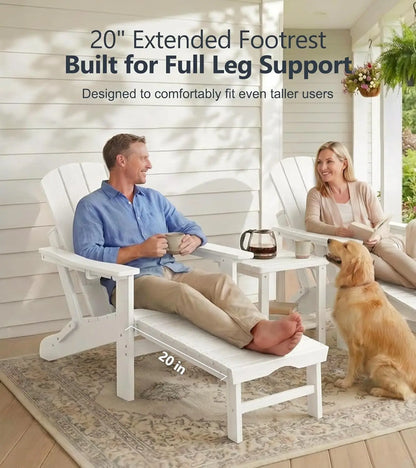 Adjustable Folding Adirondack Chairs Set of 2 with Retractable Ottoman