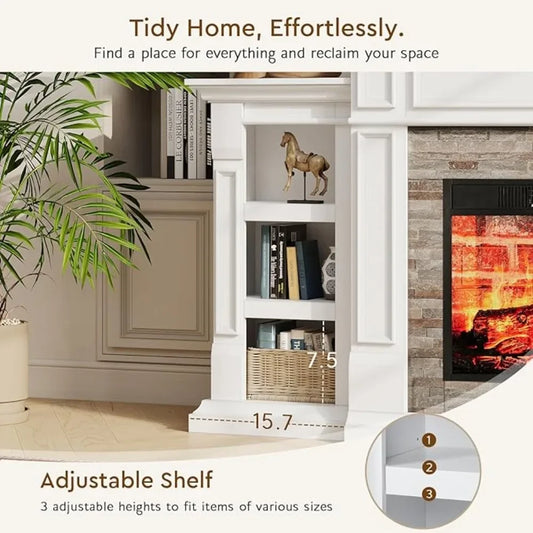 70' Electric Fireplace with Mantel And Cabinets