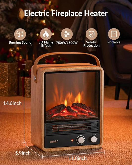 Electric Fireplace Heater with Realistic Flame & Sound