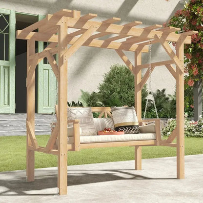 Cedar Wood Outdoor Pergola Swing with Stand,