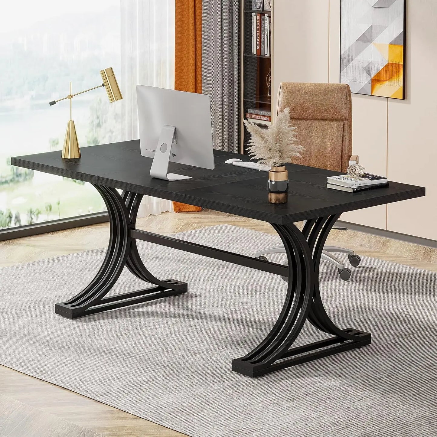 Modern Executive Desk with Stylish Gold Legs And Faux Marble Top